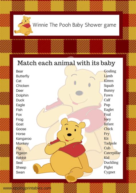 Winnie The Pooh Baby Shower Game Match Baby Animals | EppingPrintables | Baby bear baby shower ...