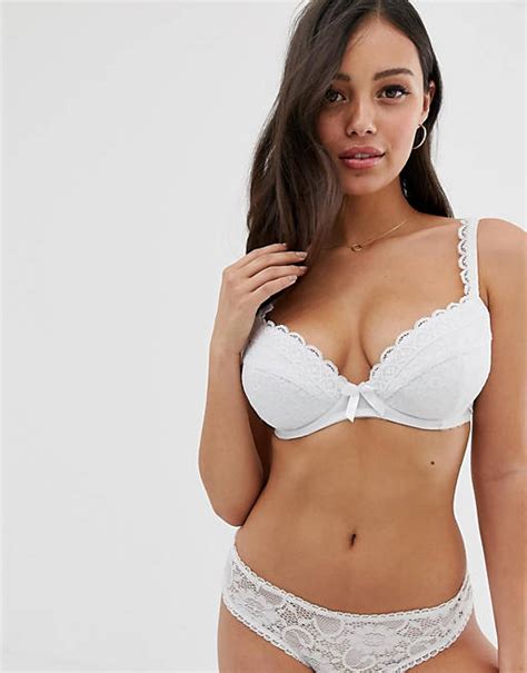 Pour Moi Rebel padded lace plunge bra in white | ASOS