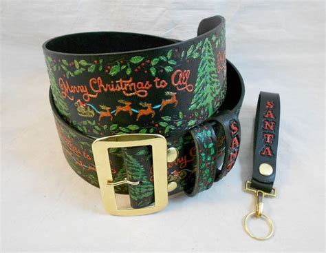 Beautiful Tooled & Painted 3" Wide Leather Santa Claus Belt w Extras - 61" Long #fashion # ...