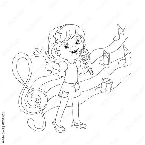 Coloring Page Outline Of cartoon girl singing a song Stock Vector ...