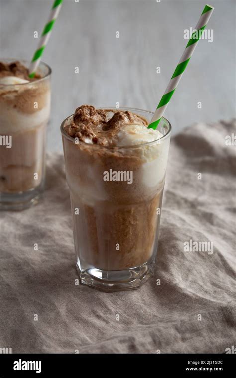 Homemade Ice Cream Float with Cola. Sweet Refreshment Drink, side view Stock Photo - Alamy