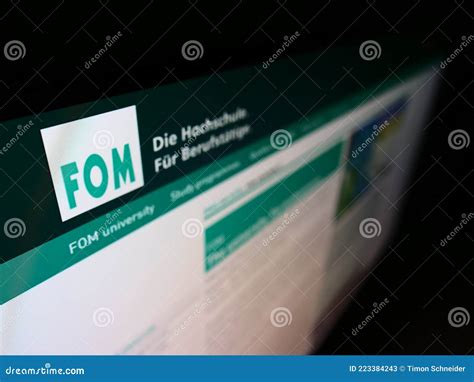 High Angle View of Website with Logo of FOM University of Applied Sciences for Economics and ...