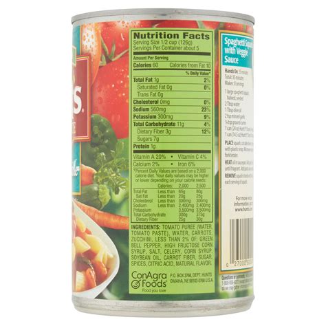 Hunts Traditional Spaghetti Sauce Nutrition Facts - Nutrition Ftempo