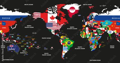 vector illustration of world map jointed with national flags with ...