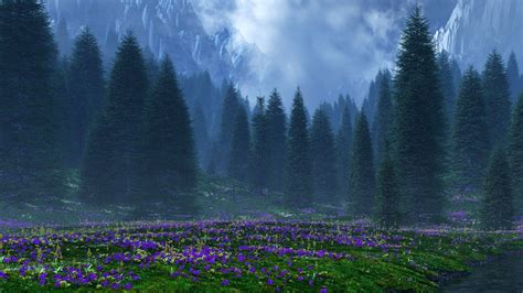 1920x1080 nature, spruce, Flowers, mountains - Coolwallpapers.me!