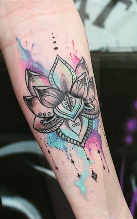 Watercolor Rainbow Colorful Lotus Mandala Chandelier Forearm Tattoo ...