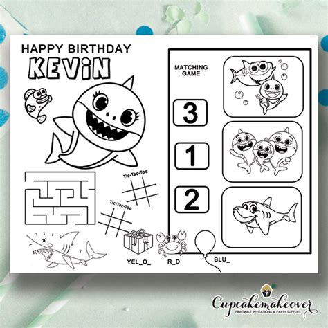 Baby Shark Birthday Coloring Sheet Party Activity - Cupcakemakeover