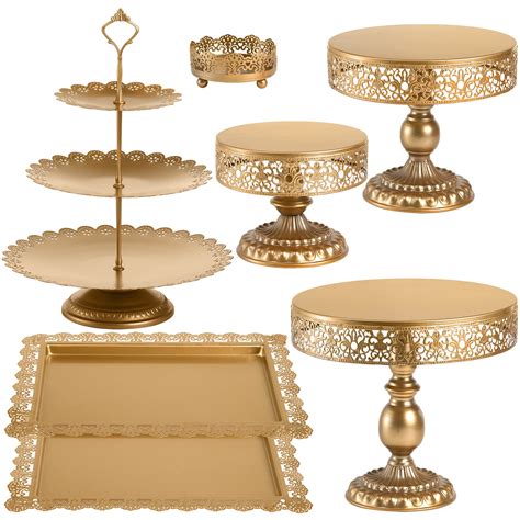 Lyellfe Set of 7 Gold Cake Stand, Metal Cake Stand Set for Dessert ...