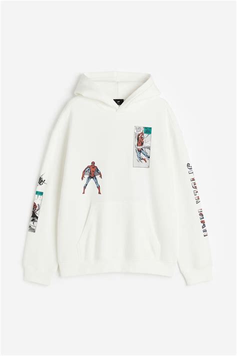 Relaxed Fit Hoodie - White/Spider-Man - Men | H&M