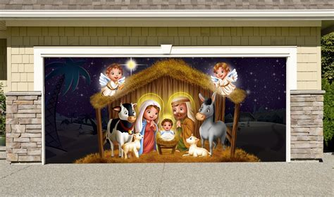 Outdoor Decoration Nativity Scene Garage Door Christmas