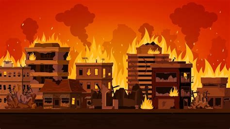 Premium Vector | Cartoon apocalyptic city landscape with destroyed ...