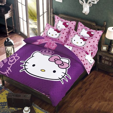 Hello Kitty Polyester Cotton duvet cover bed set, family Polyester Cotton Bedding set, 3/4pcs ...