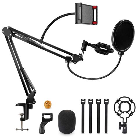 Buy Gifort Microphone Arm Stand, Adjustable Suspension Boom Mic Stand with Pop Filter, Shock , 3 ...