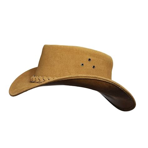 Mens Camel Australian Leather Original Cowboy Aussie Bush Hat