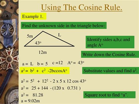 The Cosine Rule. A B C a b c a2 = b2 + c2 -2bccosAo. - ppt download