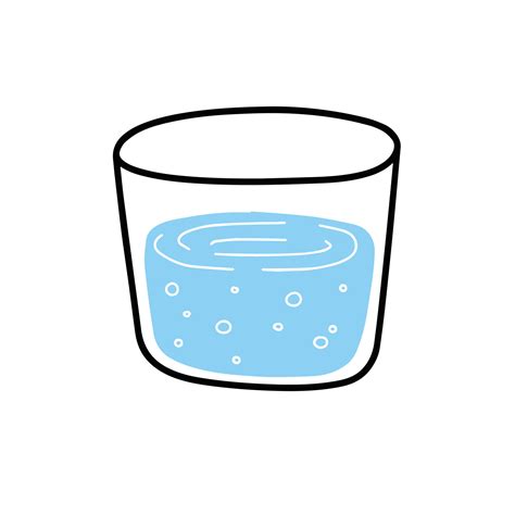 vaso de agua. taza de líquido azul. bebida refrescante. dibujos animados de contorno de fideos ...