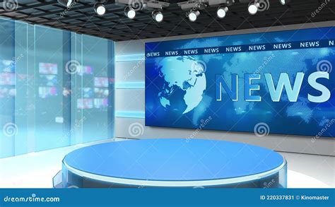 Tv Studio. News Room. Blye and Red Background. General and Close-up ...