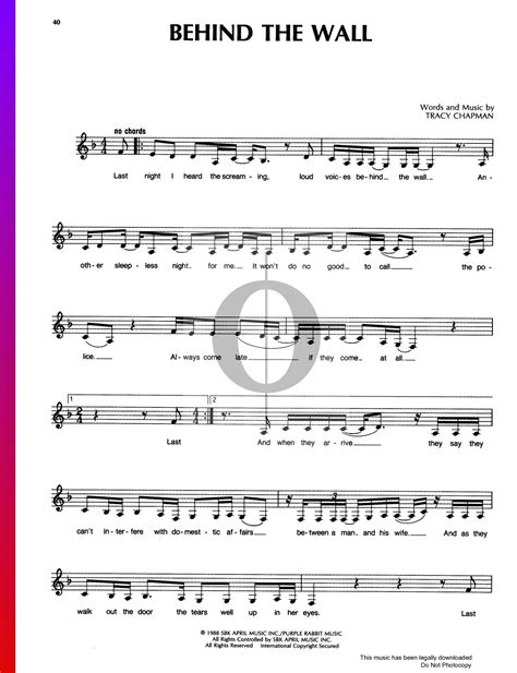 Behind The Wall (Tracy Chapman) Piano Sheet Music - OKTAV