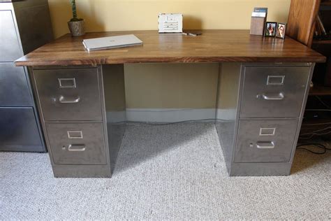 4 Drawer Desk, Modern Rustic Industrial Desk, Metal File Cabinet Desk, Executive Desk, Recycled ...