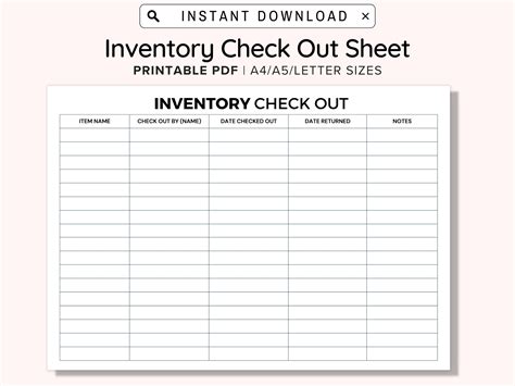 Inventory Sign Out Sheet Checkout Form, Print and Write PDF, Worksheets Designed to Track Assets ...