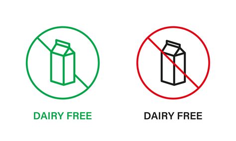 Dairy Free Line Icon Set. Dairy Stop Sign, Only Healthy Food. Cow Milk ...