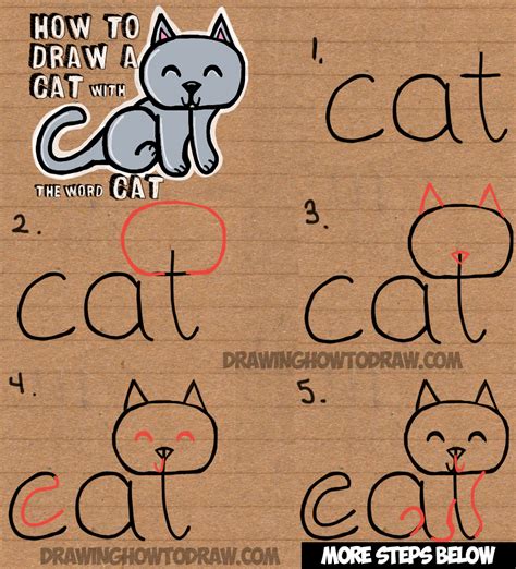 How to Draw a Cat from the word Cat Easy Drawing Tutorial for Kids ...