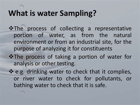 Water sampling , procedure, purpose , techniques and equipments