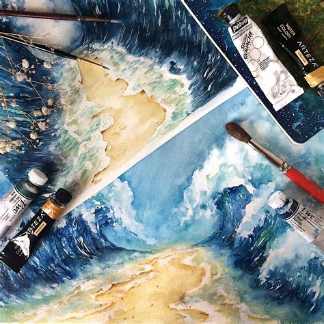 Waves Watercolor Painting