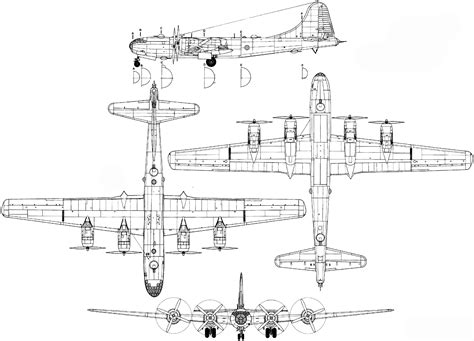 Boeing B-29 Superfortress Blueprint - Download free blueprint for 3D modeling