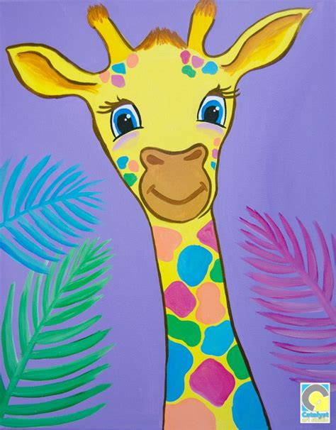 Giraffe Paint and Sip Party | Kids canvas art, Kids canvas painting ...