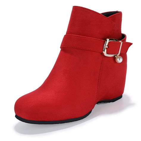 IDIFU Women's NINA Faux Suede Round Toe Wedge Heel Ankle Boots Size Zipper Short Boots With ...