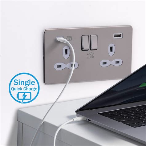 Slimline Screwless 2G Socket with Dual USB Charger (4A - Type A + Type ...