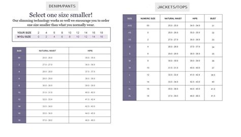 NYDJ Size Chart | Saint Bernard