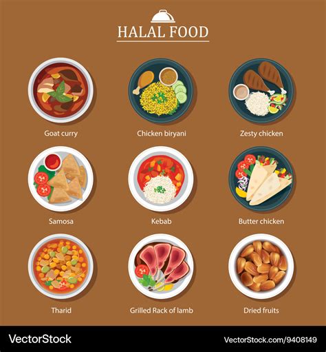 Set of halal food flat design Royalty Free Vector Image