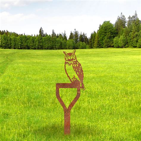 Rustic Owl And Shovel Metal Garden Sign, Owl Laser Cut Stake | Nalaprint