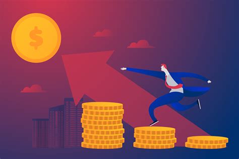 Young entrepreneur running on coin stacks for profit 1236591 Vector Art at Vecteezy