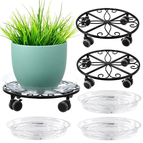 3 Pack Plant Caddy with Wheels Heavy Duty 11.8 Inches Metal Plant Stand with Wheels Plant Dolly ...