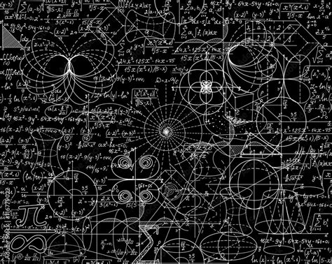 Mathematical vector seamless pattern with math calculations, formulas, plots, figures and ...