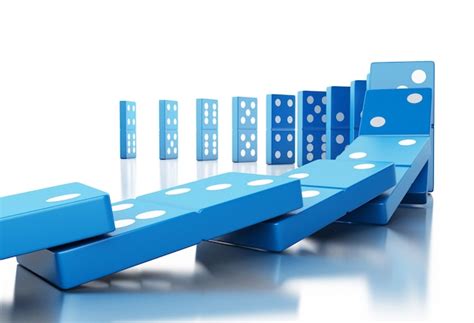 Premium Photo | 3d blue domino tiles falling in a row