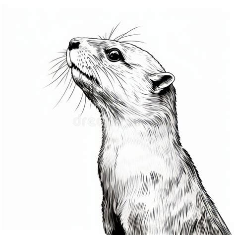 Monochrome Otter Illustration with Realist Lifelike Accuracy Stock ...