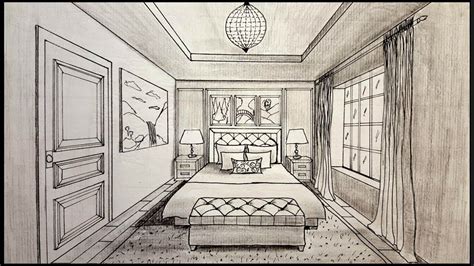 Drawing A Bedroom In One Point Perspective Timelapse | One point ...