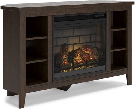 Signature Design by Ashley® Camiburg Warm Brown Corner TV Stand with Electric Fireplace ...