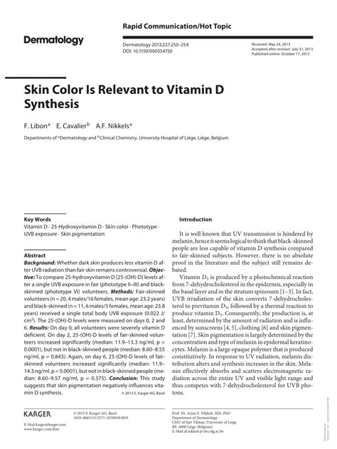 (PDF) Skin Color Is Relevant to Vitamin D Synthesis