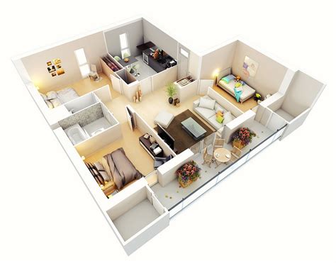 25 Three Bedroom House Apartment Floor Plans