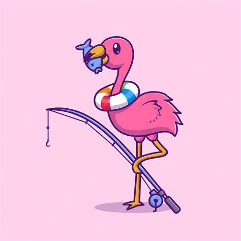 Premium Vector | Cute Flamingo Eating Fish Cartoon Vector Icon ...