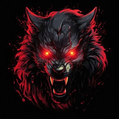 Angry Wolf with Red Eyes on a Black Background Stock Illustration ...