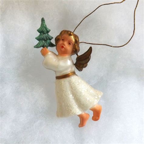 Vintage angel holding Christmas tree ornament plastic | Etsy | Vintage ...