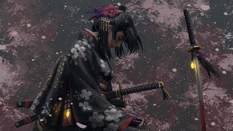 Samurai Girl Katana 4K #2120f Wallpaper PC Desktop