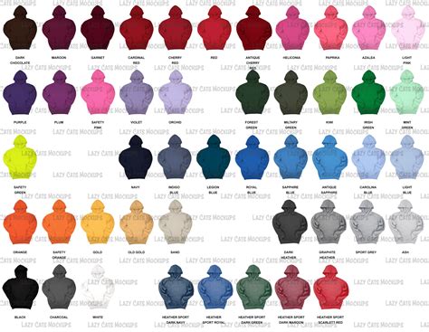 Color Chart of 47 Colors Gildan 18500 Hoodie Sweatshirt, Clean ...