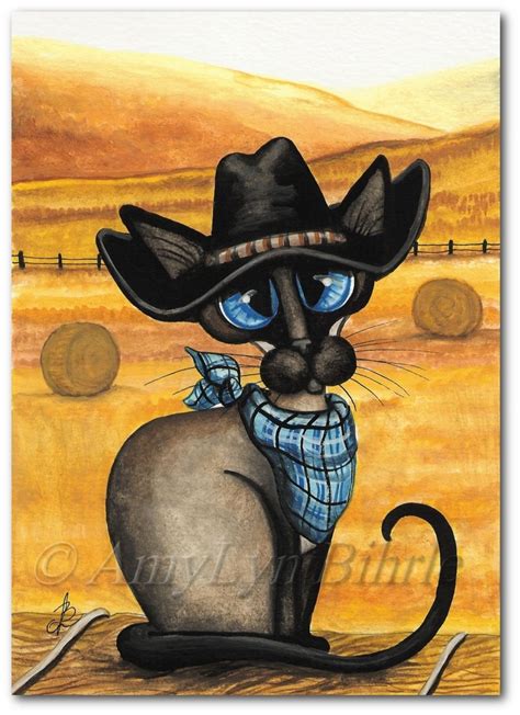 "Cowboy Hat Kitty Cat" par Amy Lyn Bihrl | Cat art, Cat painting, Cat artwork